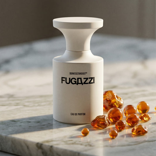 Borntostandout Fugazzi By EDP on pale sandstone with golden amber shards catching the light