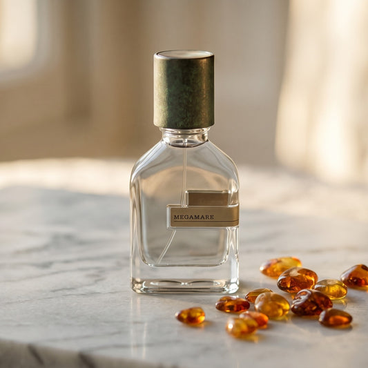 Orto Parisi Megamare on polished limestone with benzoin resin pebbles arranged loosely