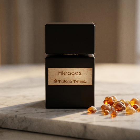 Tiziana Terenzi Akragas EDP on polished limestone with benzoin resin pebbles arranged loosely
