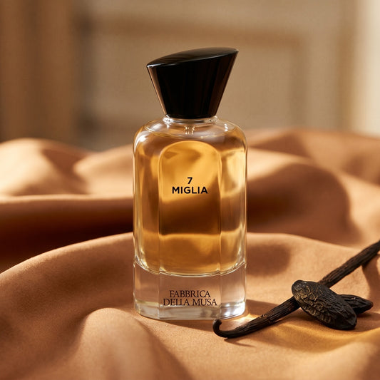 Fabbrica Della Musa Via Velluto EDP on golden silk with a small dish of crystallized honey