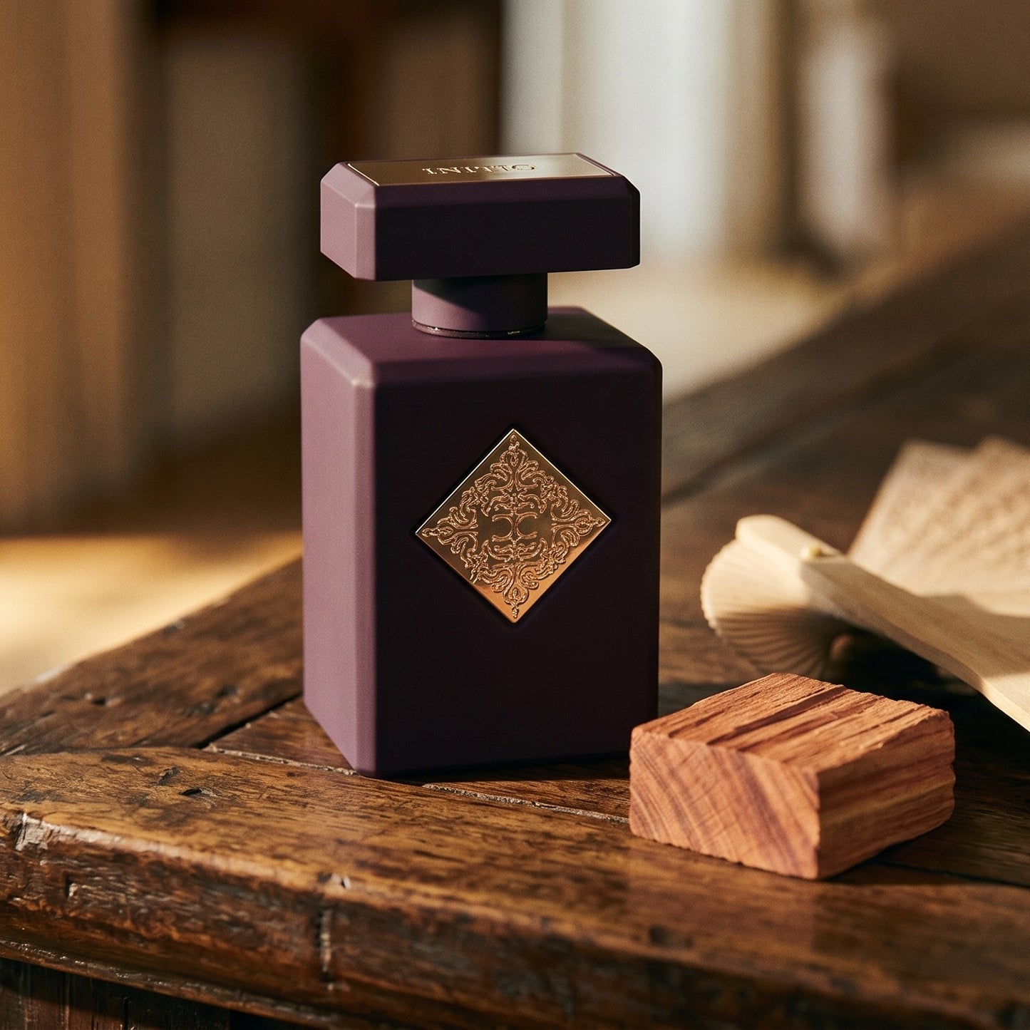 Initio High Frequency EDP on weathered oak with a scatter of cedarwood shavings