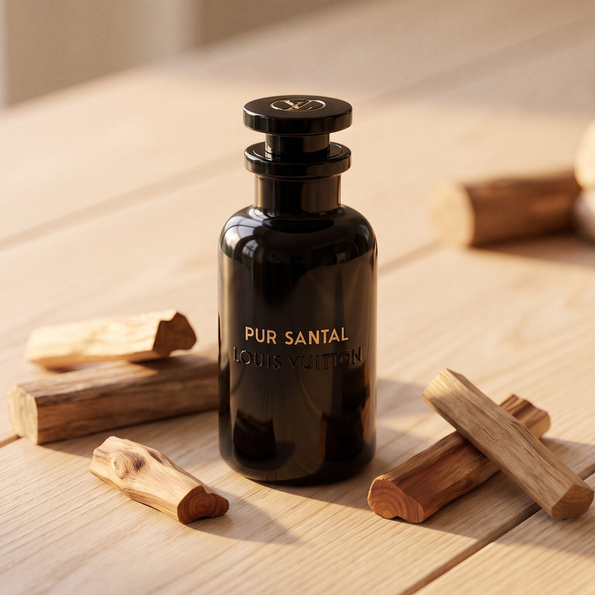Louis Vuitton Pur Santal - UAE Exclusive on pale sandalwood planks with sandalwood logs