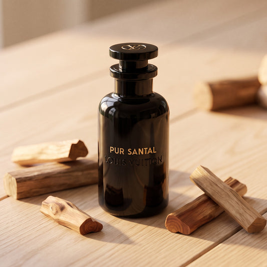 Louis Vuitton Pur Santal - UAE Exclusive on pale sandalwood planks with sandalwood logs