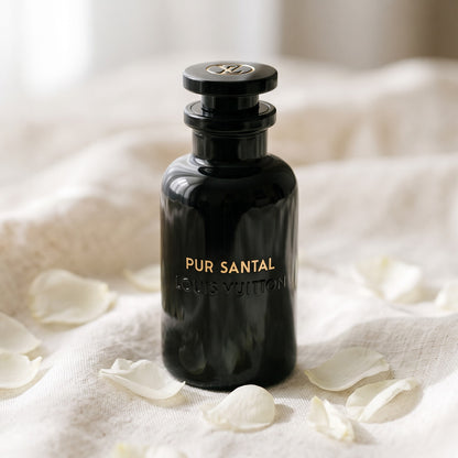 Louis Vuitton Pur Santal - UAE Exclusive on cream linen with white petals on linen