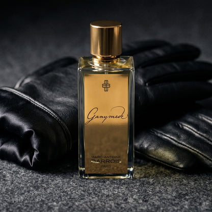 Marc-Antoine Barrois Ganymede EDP on smoke-grey wool with a folded pair of driving gloves to the side