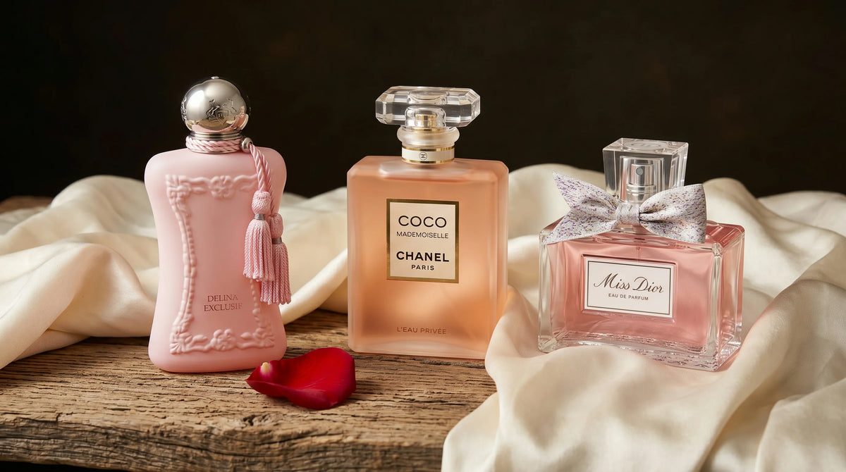 Women's perfumes at Parfum Central: Dior Miss Dior, Parfums de Marly Delina Exclusif, and Chanel Coco Mademoiselle