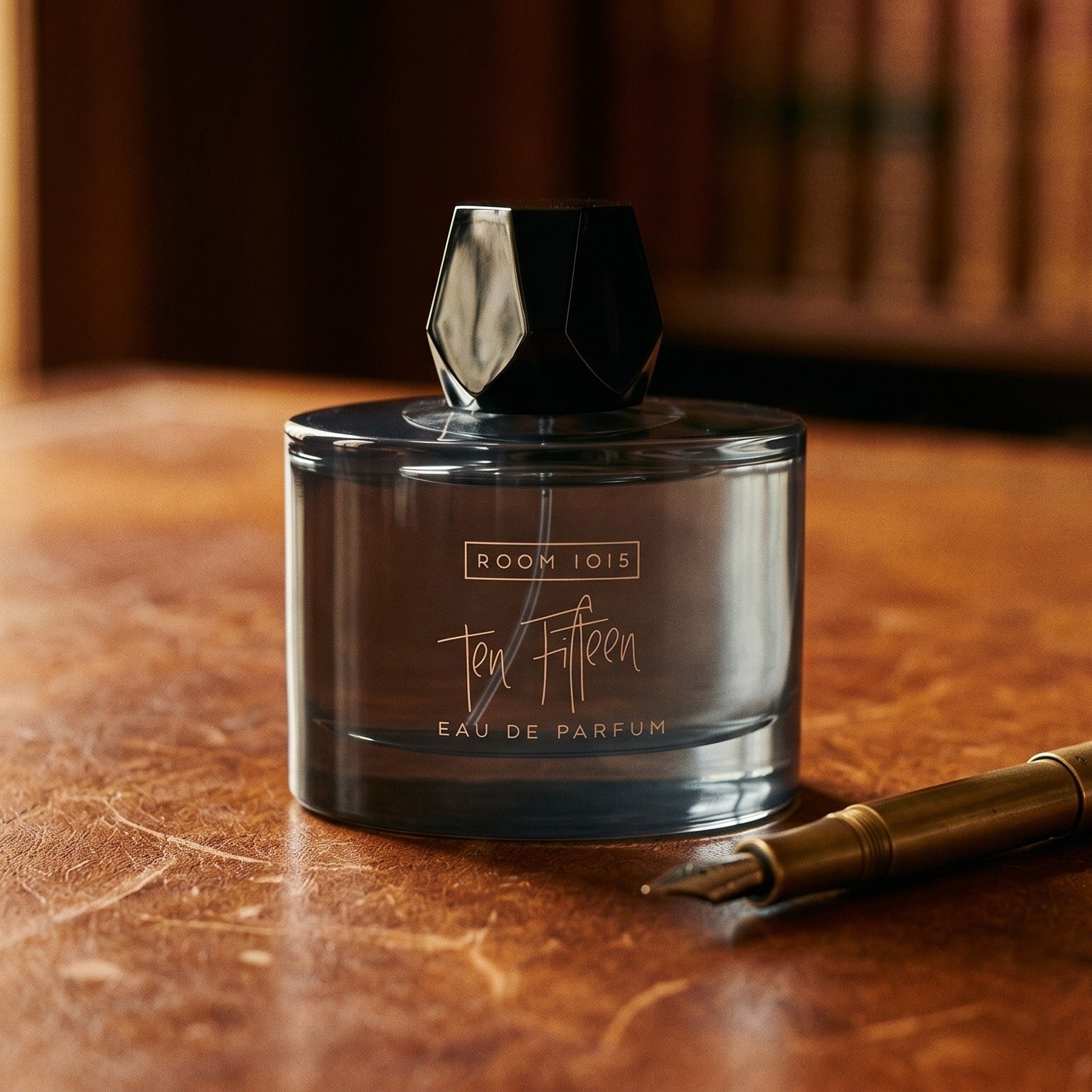 Room 1015 Ten Fifteen EDP on chestnut saddle-leather seat with a pair of leather gloves nearby
