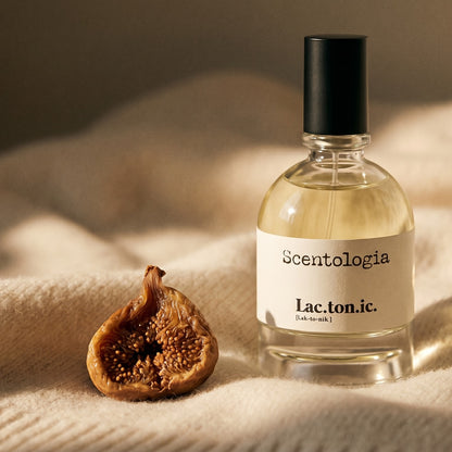 Scentologia Lactonic EDP on sand-colored mohair with a dried apricot split in two